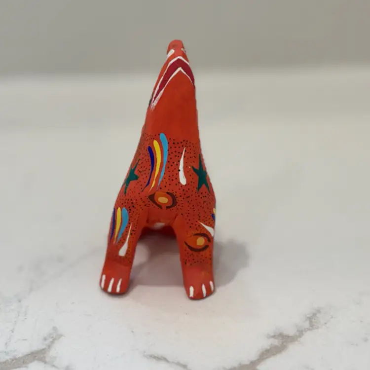 Hand Carved/painted Orange Coyote Alebrije Mexican Folk Art Signed READ