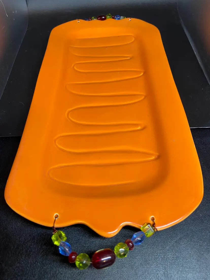 Bella Casa by Ganz Orange Platter with Jeweled Handles