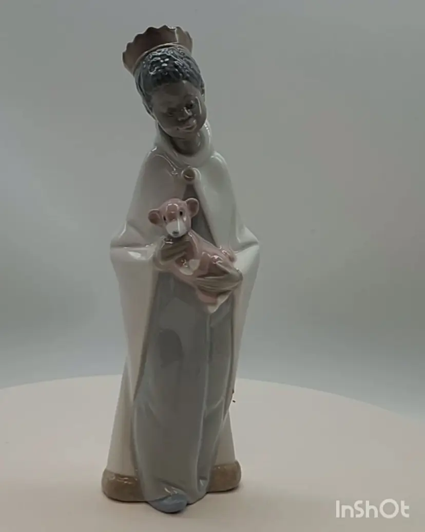 Vtg Lladro Balthazar Glossy Figurine Crown Robe w/ Pink Lamb NATIVITY SET
