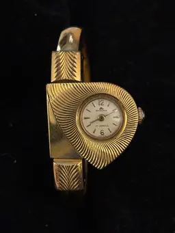 Heavy Gold Plated Vintage Swiss BUCHERER Cuff Bracelet Watch 17 Jewels