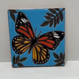 Hand Painted Mexican Butterfly Tile 4x4