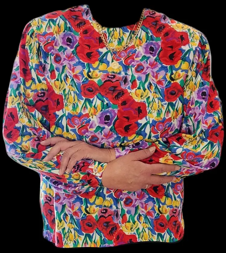 Vintage TESS Paris Milano Floral Polyester Blouse Sz 10 Red Poppies Retro Floral