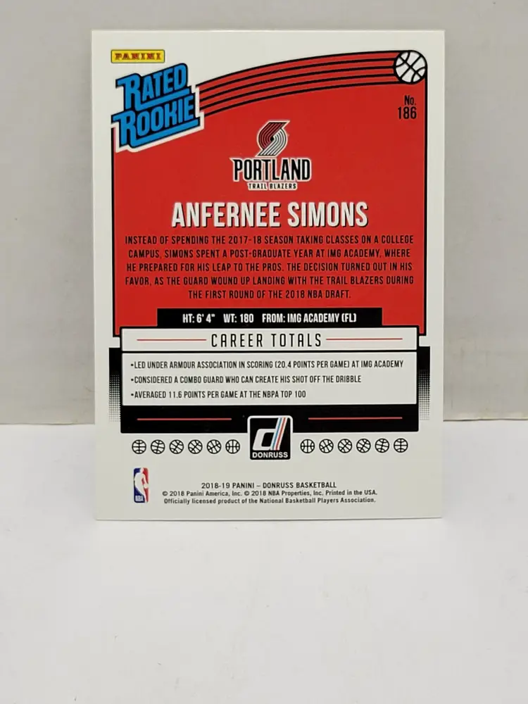 2018-19 Donruss Anfernee Simons Rated Rookie Card Trailblazers RC #186