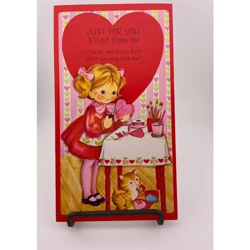 Vintage Rust Craft Valentine Paper Doll Card - A visit from Val