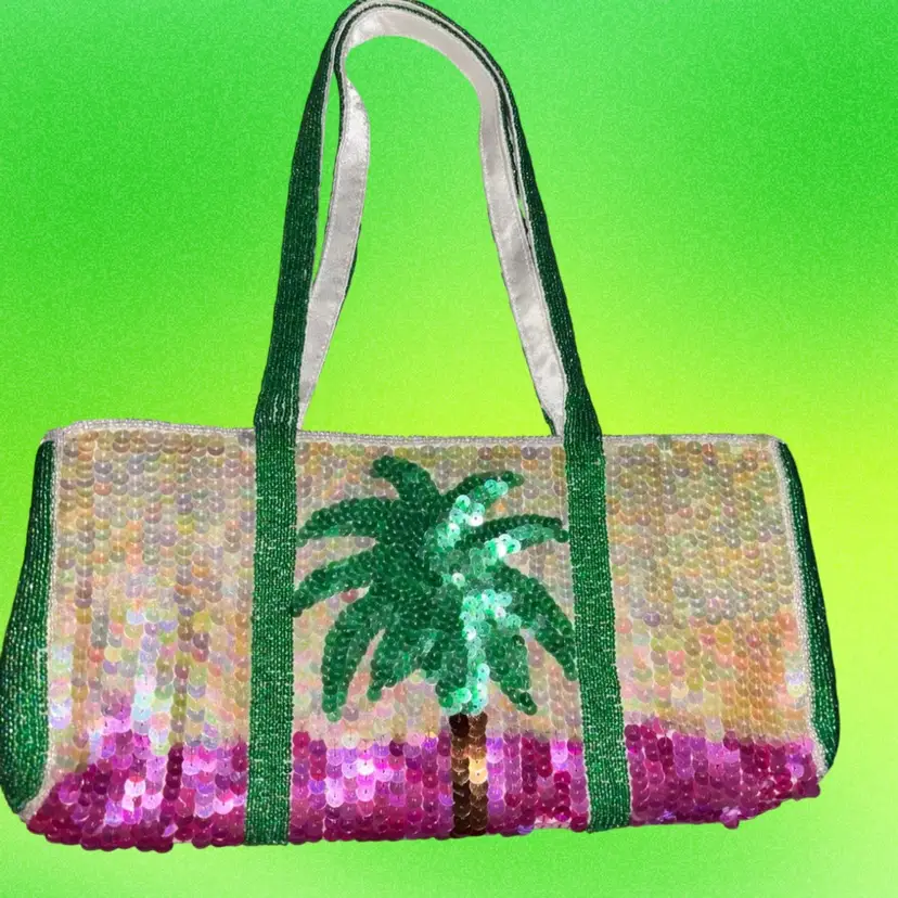 Sequined Tote, Hand Beaded Tropical Palm Tree By Swee Lo In New York