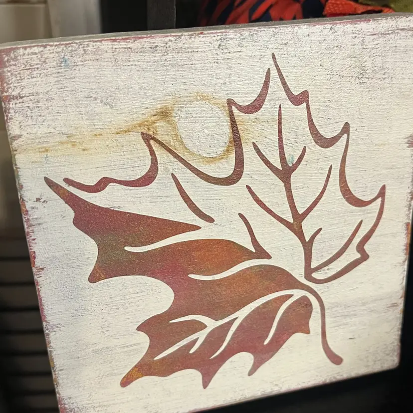 Rustic Fall Leaf 5.5x5.5 Square Wooden Sign