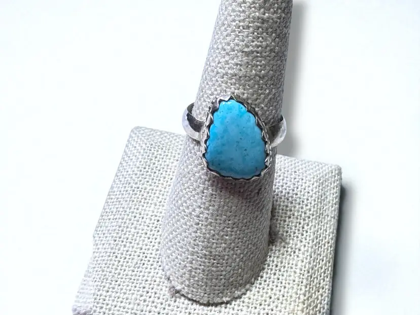 Sterling Silver & Turquoise Ring Size 7.5 - Tested Metal Guaranteed