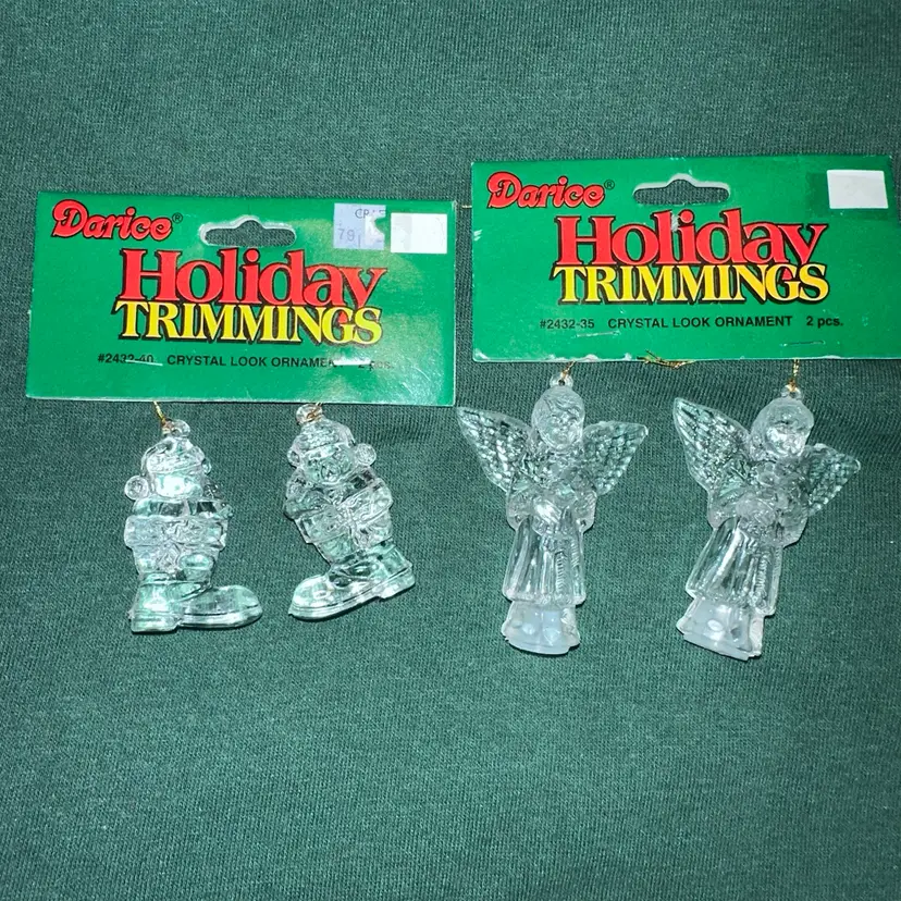 RARE New Old Stock Vintage Darice Holiday Trimmings Crystal Look Plastic Ornament Set Of 2 Sets