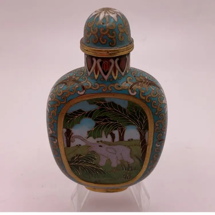 FFF VTG Cloisonne Snuff Bottle with Flowers and Elephants 3” x 1.75”