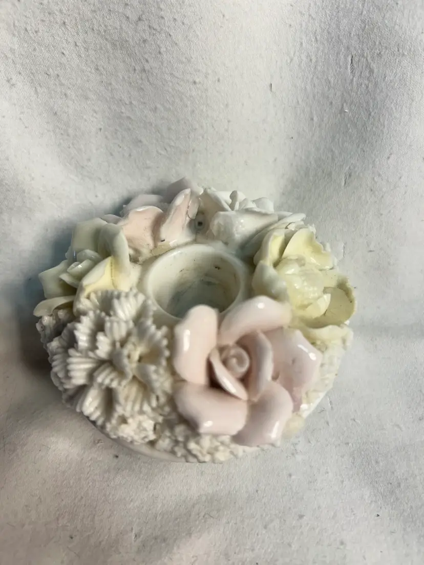 Vintage Ardalt Japan Candlestick Holder Pale Pink White Yellow Flowers