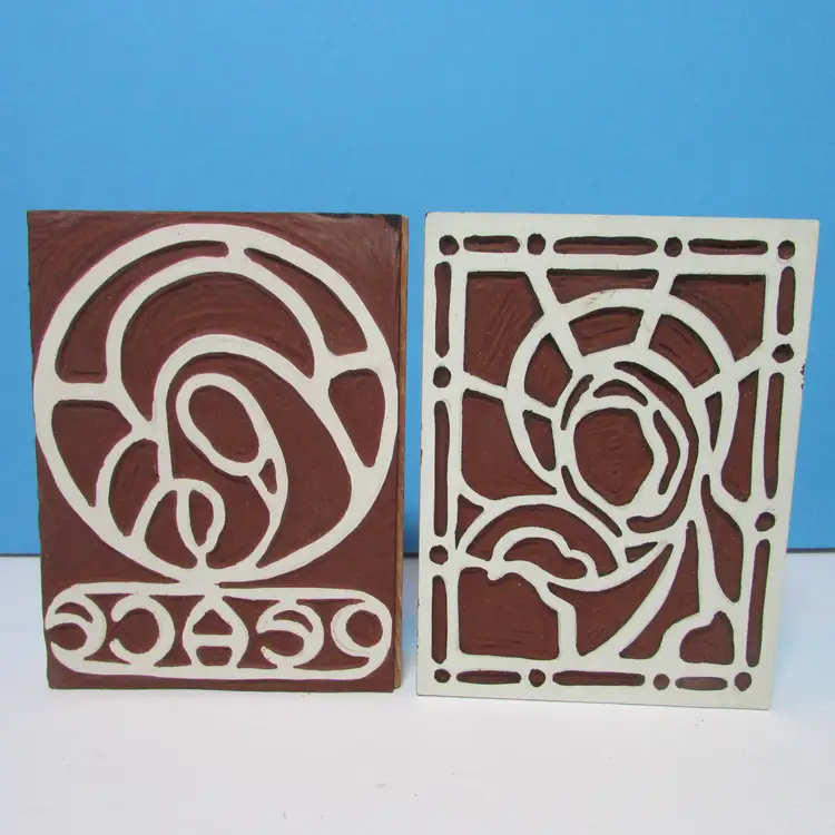 set of 2 vintage wood stamp block Mary and Jesus Peace Christmas