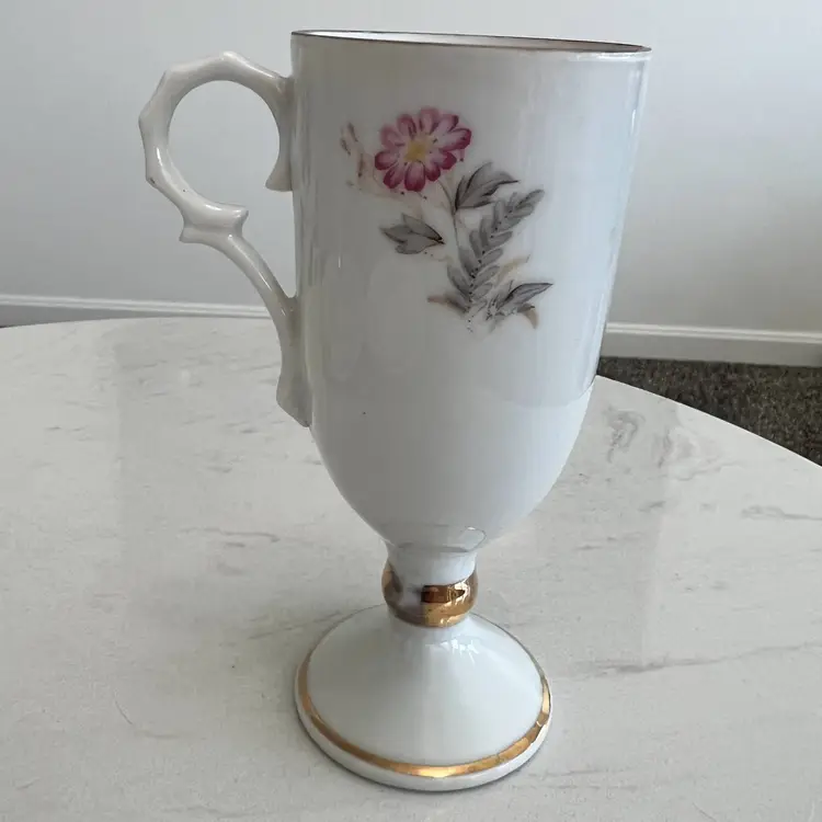 Vintage Napco Japan Floral Porcelain Pedestal Demitasse Cup Saucer Set of 2