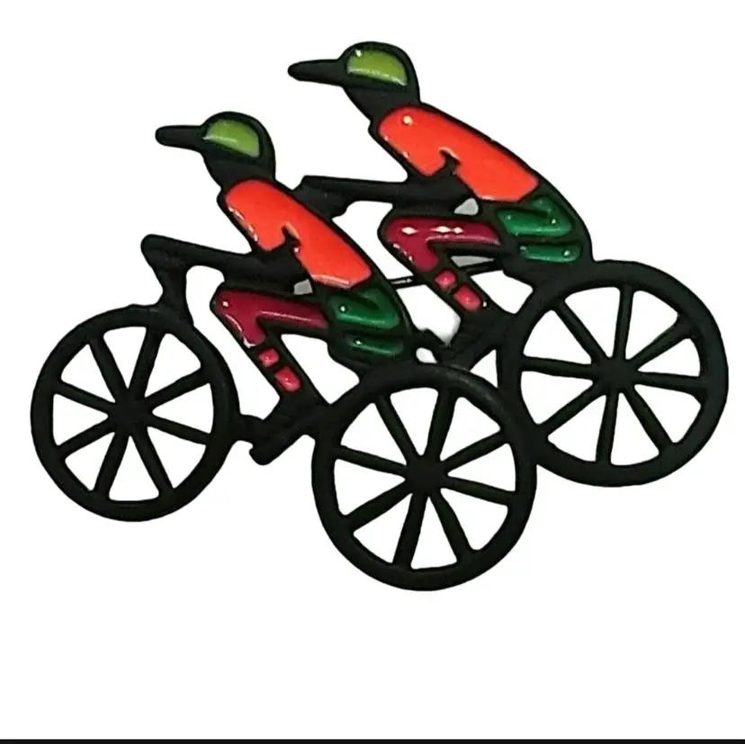 Vtg Bicycle Brooch with 2 Racers Brightly Colored