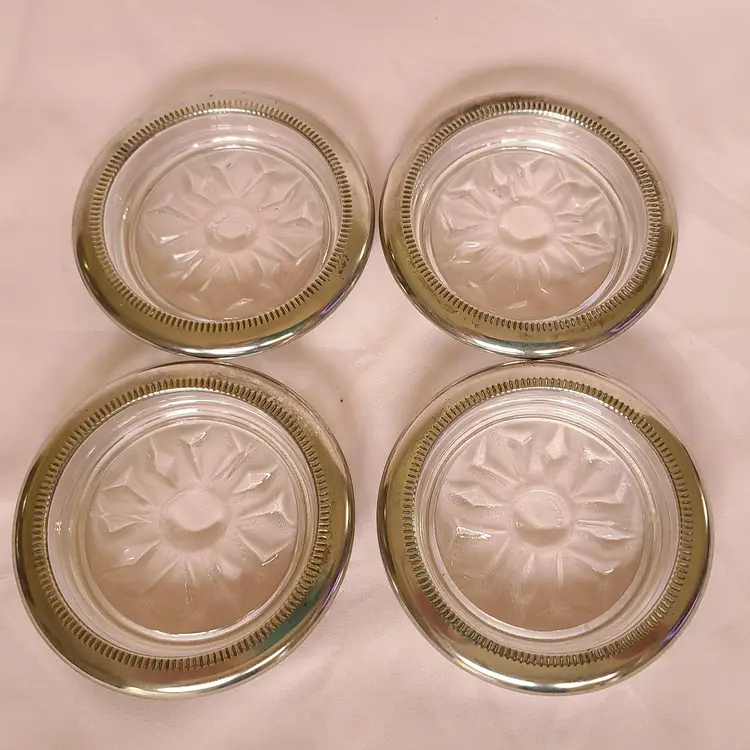 Vintage Made In Italy Crystal Silverplate Starburst Coasters Set Of 4 Snowflake