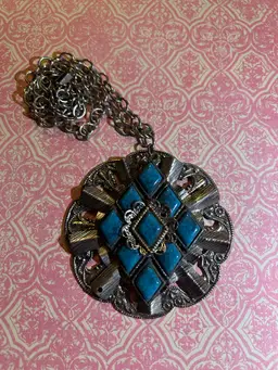Vintage Chunky Faux Turquoise Silver Tone Necklace