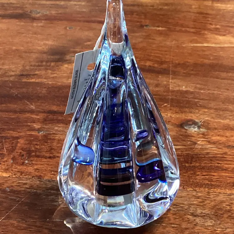 Marian Pyrcak (M.P.) Blue & Purple Poland Studio Art Glass Tear Drop Paperweight, 5.25x3