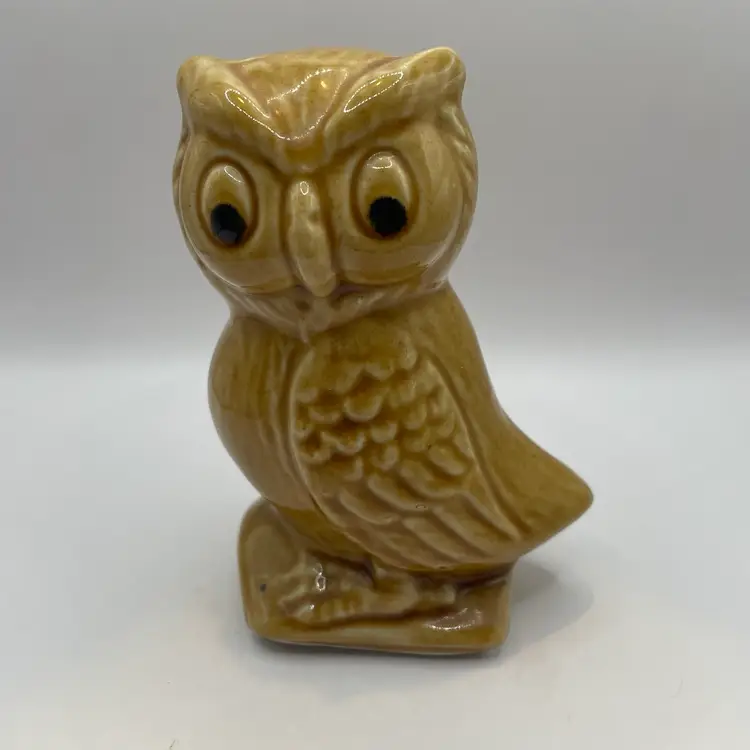 Vintage Owl Figurine Glazed Ceramic 4 inch Brazil