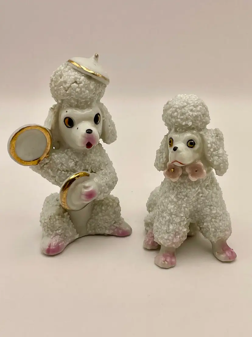 2 Vintage, Spaghetti, Sugar Coat, Porcelain POODLE/DOG Figurines, Japan