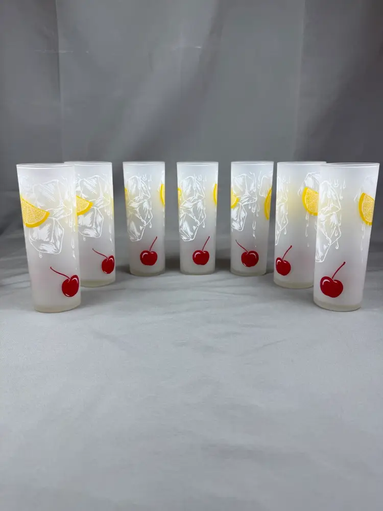 Vintage MCM Tom Collin’s Frosted Ice Tea Tumblers Lot Of 7