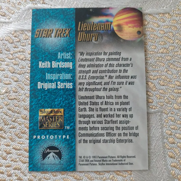 Lieutenant Uhura prototype card. Star Trek.