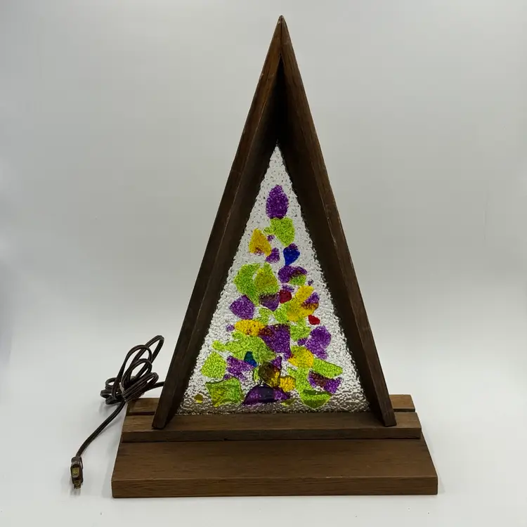 Vintage Multicolor Popcorn Lucite Mid Century Modern Accent TV Retro Wood A-Frame Lamp