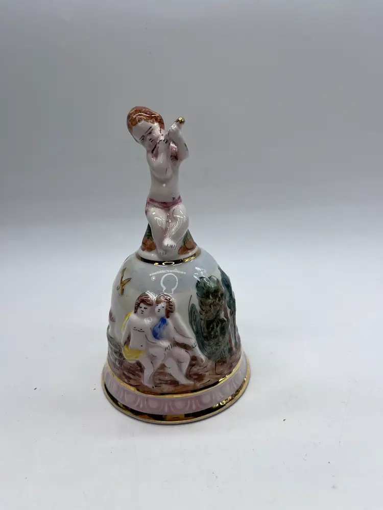 CAPODIMONTE Italy Hand Painted Angel Cherub Porcelain Bell Circa 1960/1970