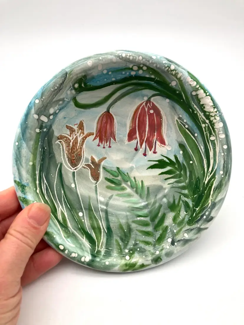 BIN - Hand Thrown And Hand Painted Colorful Floral Studio Pottery Bowl 6.125” Signed