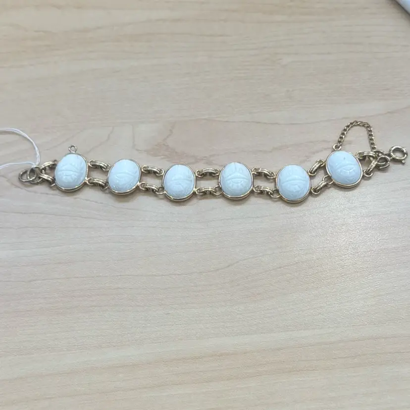 Vintage Milk Glass Scarabs Bracelet