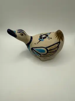 Vintage Hand-painted Tonala Mexican Folk Art Pottery Duck Figurine