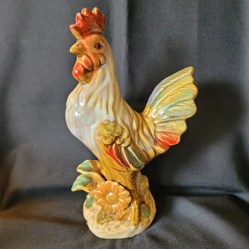 French Country Ceramic Multicolor Glazed Figurine Rooster 5 x 8.5 in