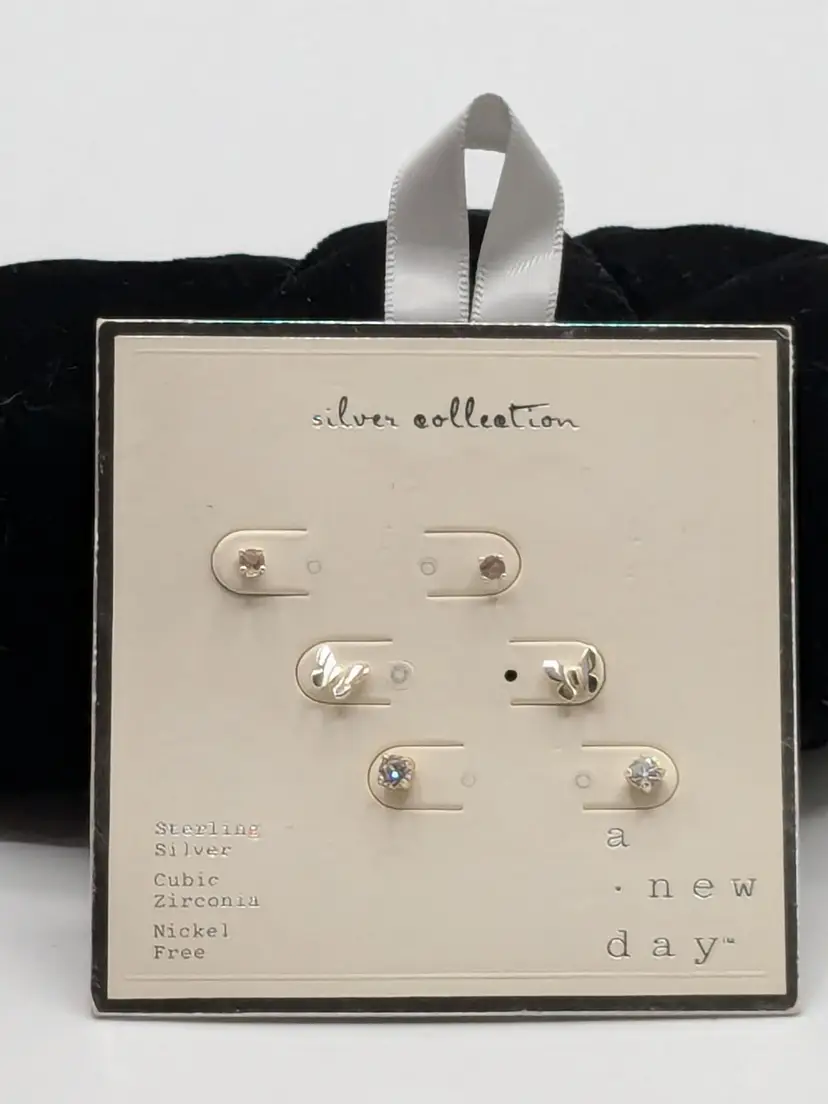 A New Day Sterling Silver Cubic Zirconia Earring Set Butterfly