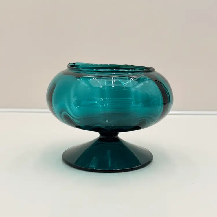 Empoli Peacock Blue Mid Century Pedestal Base Bowl Vase