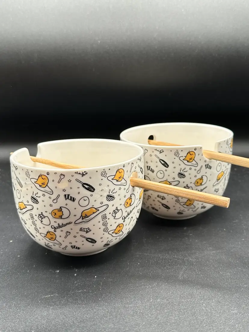 2pc Sanrio Gudetama Tamago Bowls Ramen Rice Cereal Bowl Lazy Egg