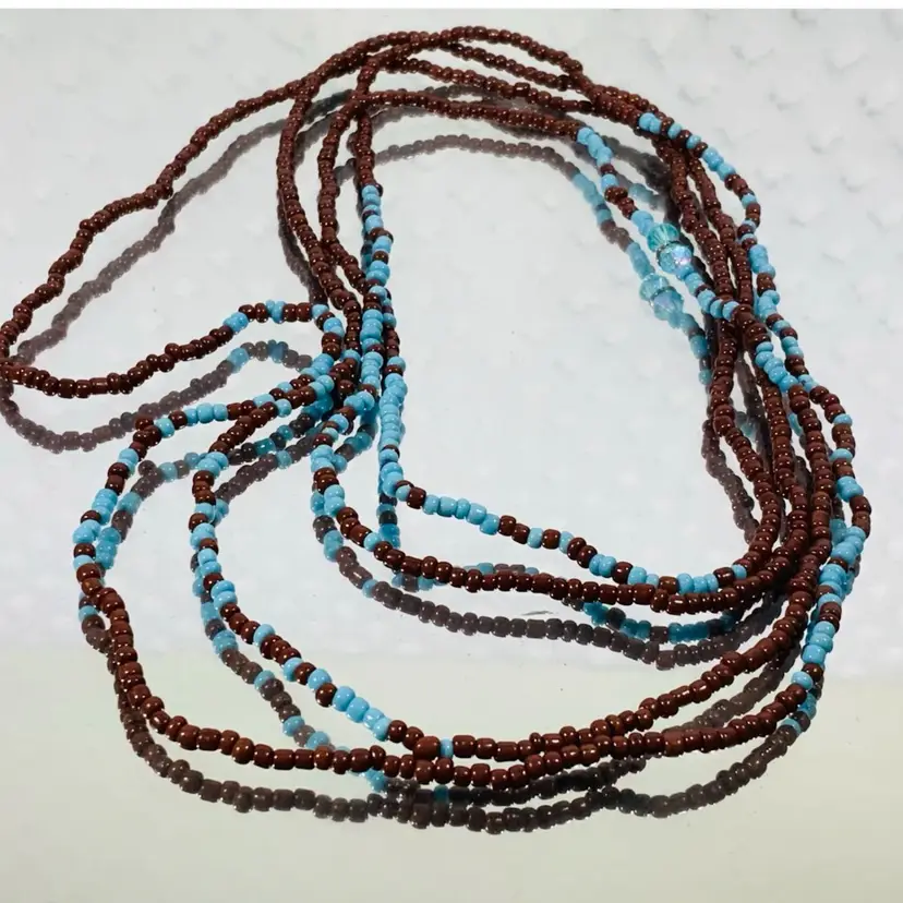 Vintage Costume Jewelry Beaded Necklace Chocolate Brown And Light Blued Beads