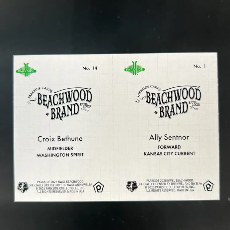 Ally Sentnor & Croix Bethune 2025 Parkside Beachwood Brand Beachwood Squared Soccer Card