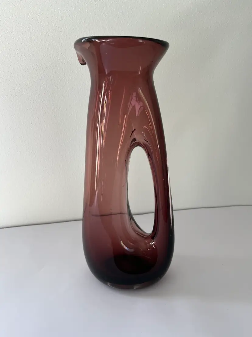 Vintage Art Glass Vase Hand Blown Carafe Polished Bottom 11.75”