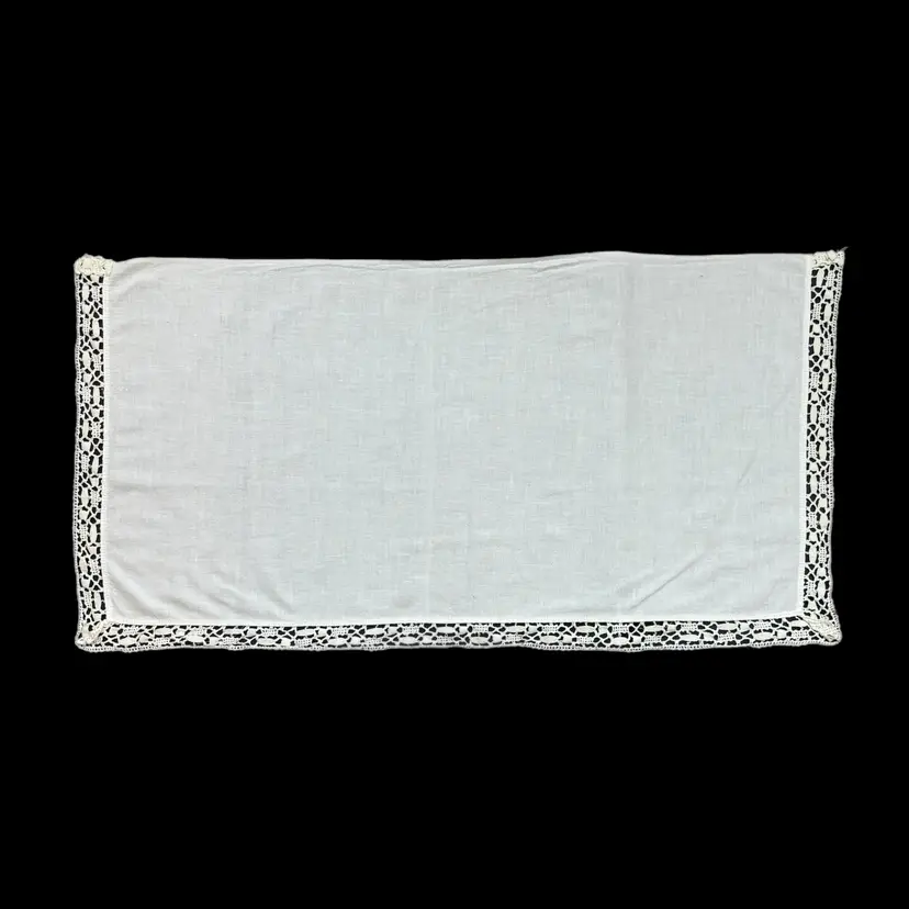 Crochet Lace Edge Dresser Scarf Cottage Core Shabby Decor Granny Vintage