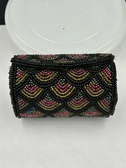Iridescent beaded lipstick case with mirror