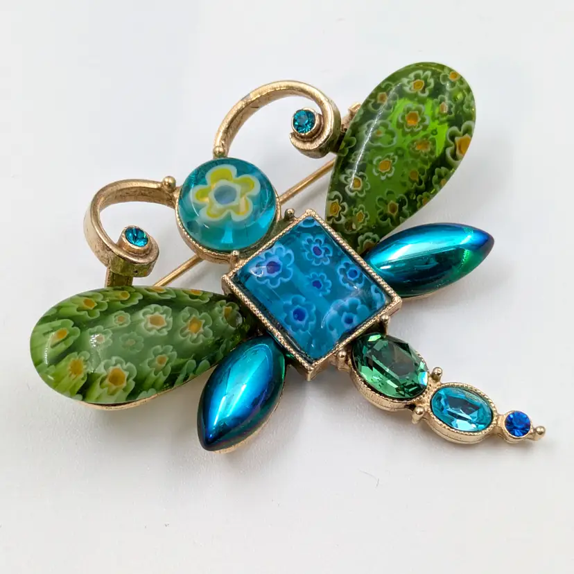 Millefiori Dragonfly Brooch Pin Sweet Romance Signed