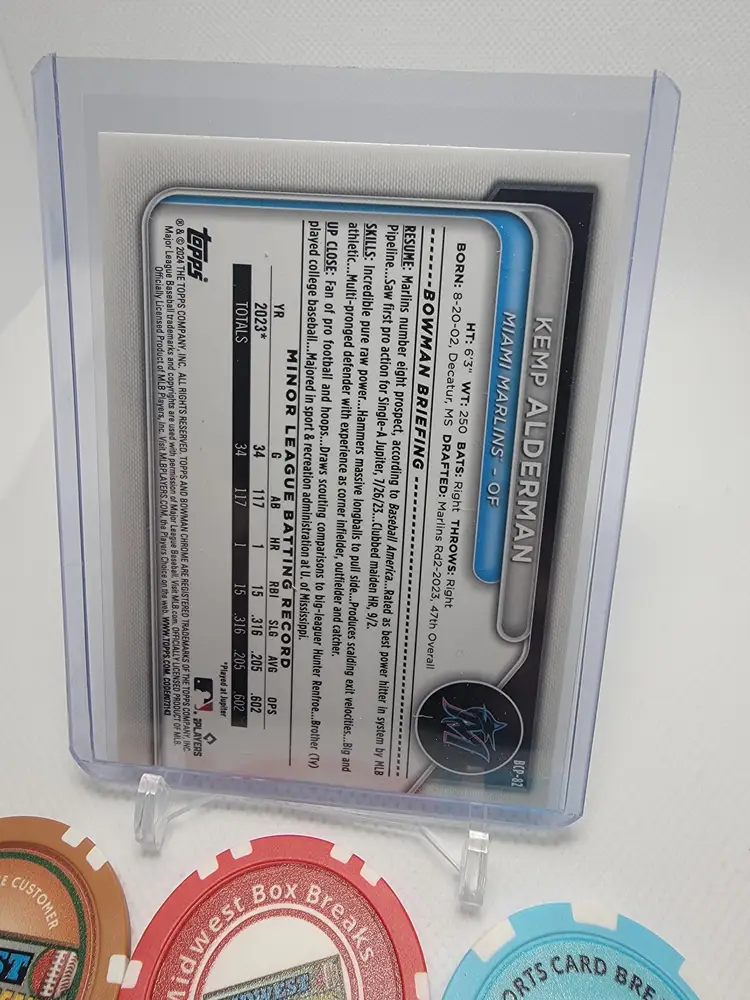 2024 Bowman Chrome Kemp Alderman 182/199 Fuchsia Refractor #BCP-82 - Miami Marlins