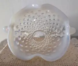Fenton Opalescent Hobnail Double Handled Dish