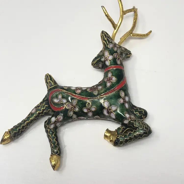 Cloisonne Christmas Deer Ornament