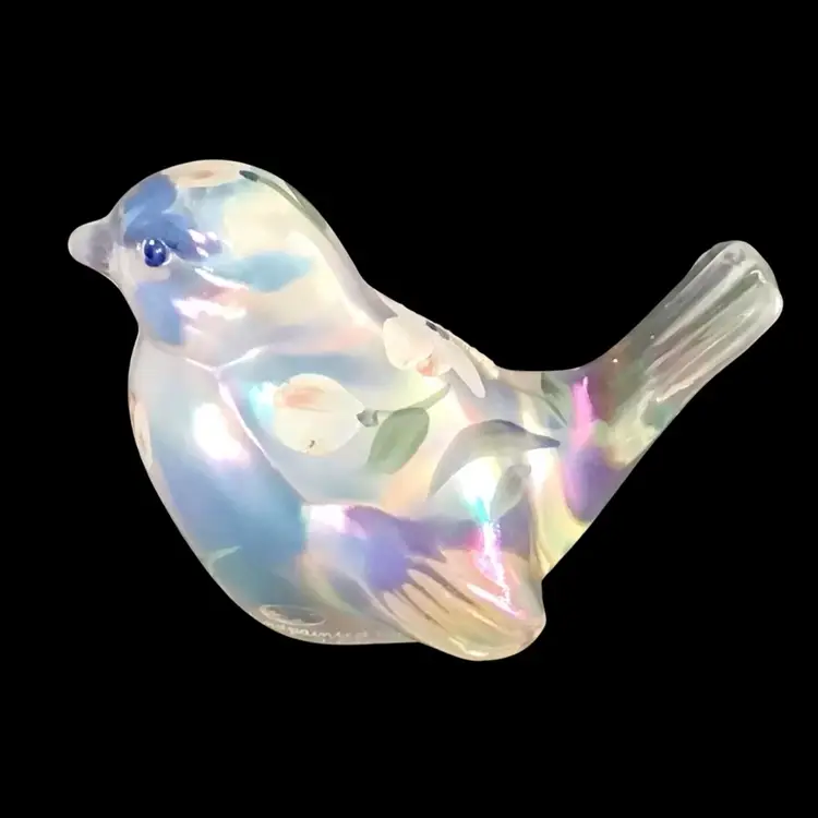 Fenton Iridescent Hand Painted Glass Bird Figurine