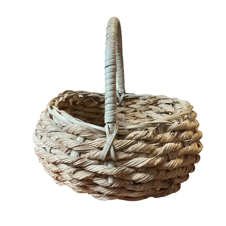 Large Handwoven Seagrass Gathering Basket Vintage Farmhouse Decor 12"H x 14"W