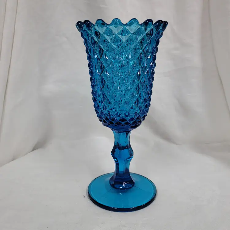 Vintage Westmoreland Blue Sawtooth Diamond Point Pedestal Celery Dish
