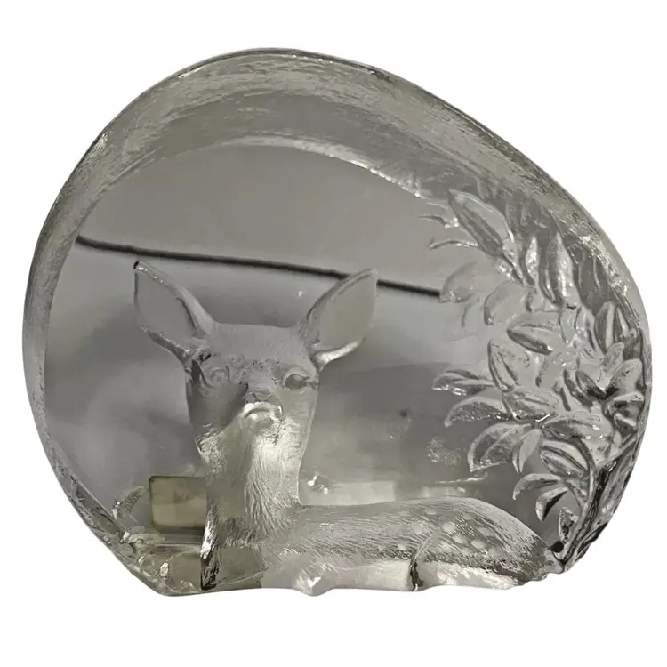 Glass Art Signed Paperweight sculpture Mats Jona. Sweden Lead Crystal Deer Fawn