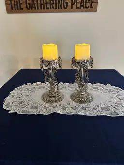 Vintage Studio Silversmith Grapevine Candleholders. H 9 In Top Dia 4 In