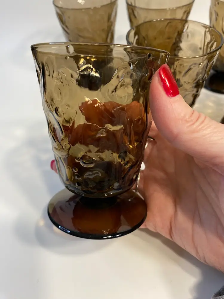 Set Of 6 Bryce El Rancho Brown Footed 4” Glasses