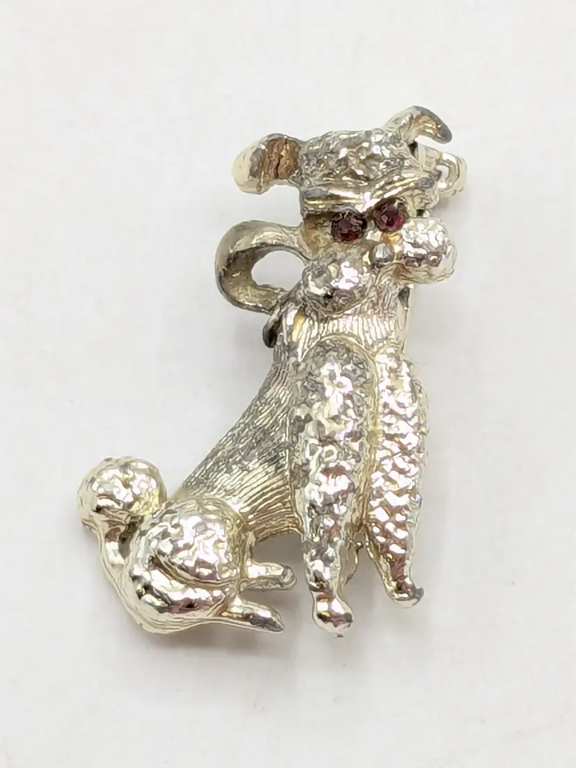 Vintage Silver Tone Poodle Brooch Pin Jewelry