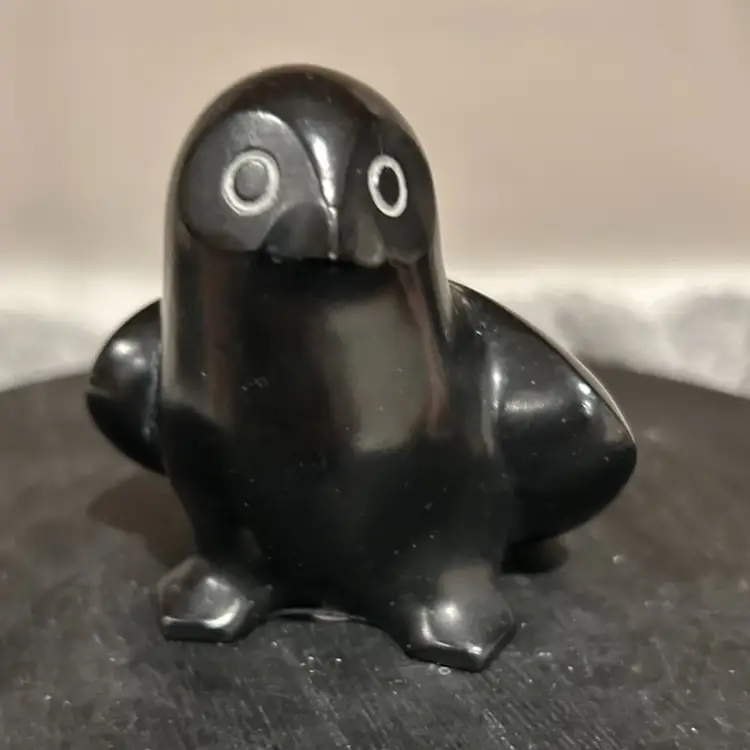 Bona Soapstone Carved Owl Figurine Black